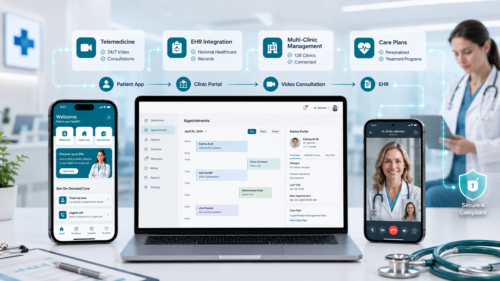 Digital Healthcare Ecosystem for Multi-Clinic Networks with Telemedicine and EHR Integration
